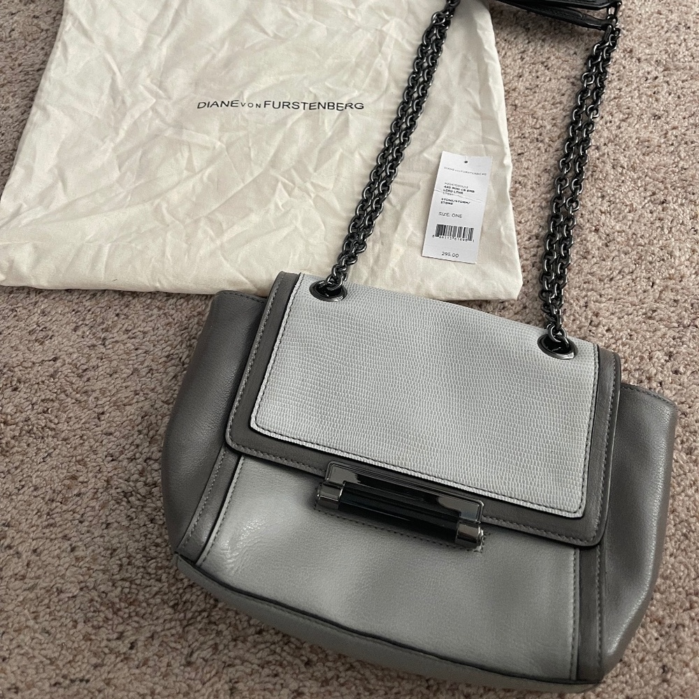 Diane Von Furstenberg shoulder bag with dust bag - stone lizard leather
